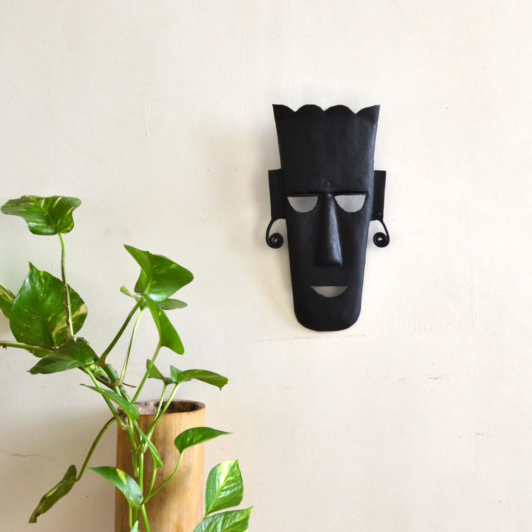 WIM002_0_1800x1800 Wrought Iron Black Metal Tribal Mask Wall Decor - Image 1